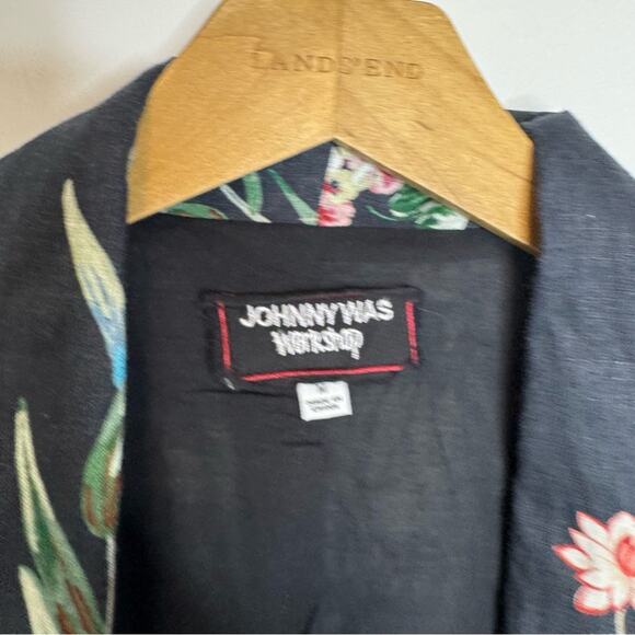 Johnny Was 100% Linen Longline Kimono Jacket Black Floral Print Boho Size Medium - Picture 3 of 7